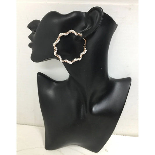 Women's Rose Gold Twisted Hoop Earrings with White Faux Pearl/Beads - A+ Stuff - Earrings - A+ Stuff