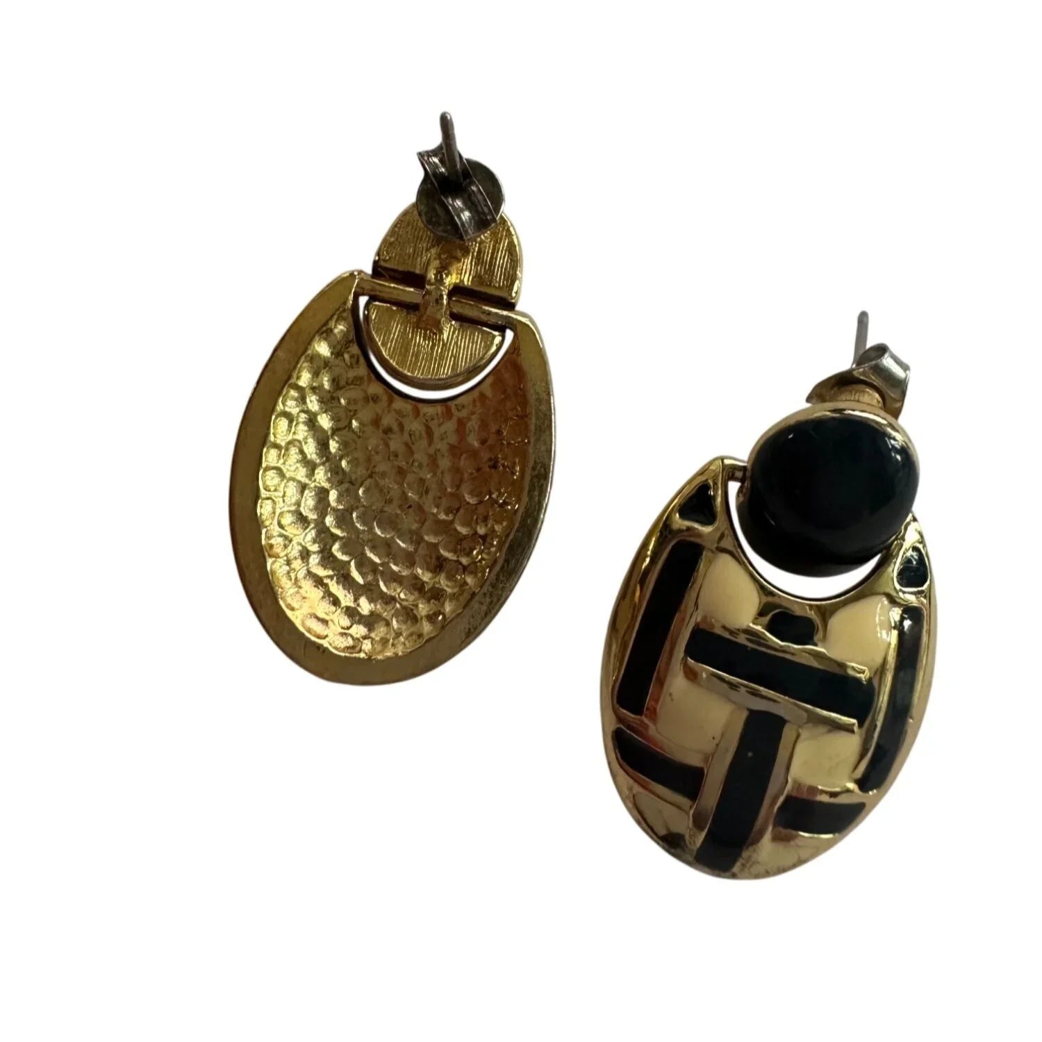 Women's Round Gold tone Dangle Earrings with Navy blue and White stripes - A+ Stuff - Earrings - A+ Stuff