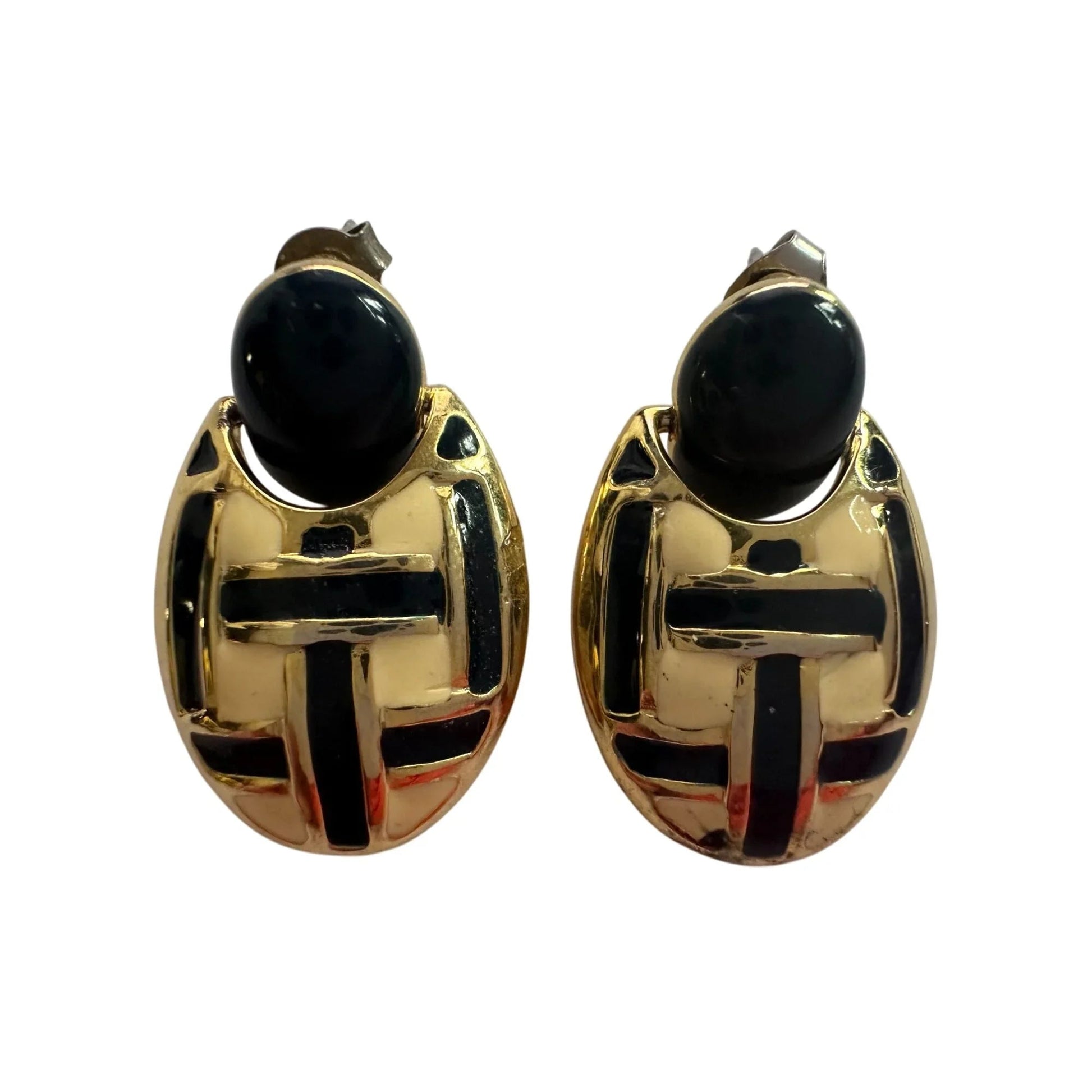 Women's Round Gold tone Dangle Earrings with Navy blue and White stripes - A+ Stuff - Earrings - A+ Stuff