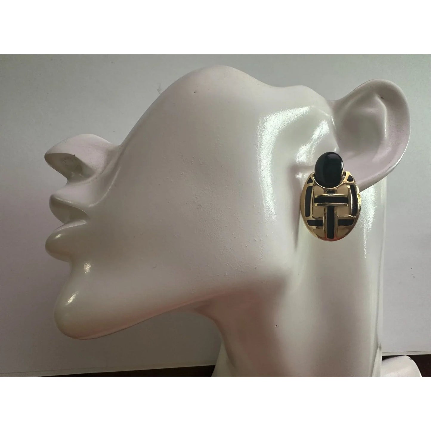 Women's Round Gold tone Dangle Earrings with Navy blue and White stripes - A+ Stuff - Earrings - A+ Stuff