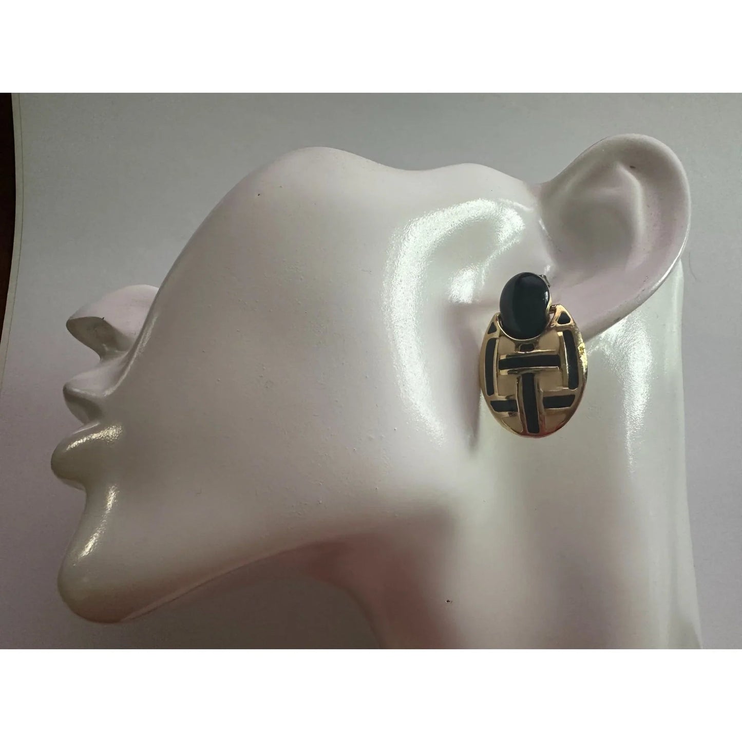 Women's Round Gold tone Dangle Earrings with Navy blue and White stripes - A+ Stuff - Earrings - A+ Stuff