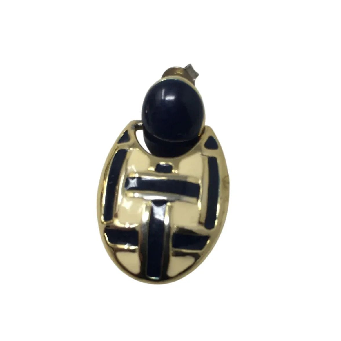 Women's Round Gold tone Dangle Earrings with Navy blue and White stripes - A+ Stuff - Earrings - A+ Stuff