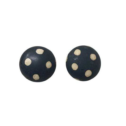 Women's Round Navy Blue Clip on Earrings with White Polka Dots - A+ Stuff - Earrings - A+ Stuff
