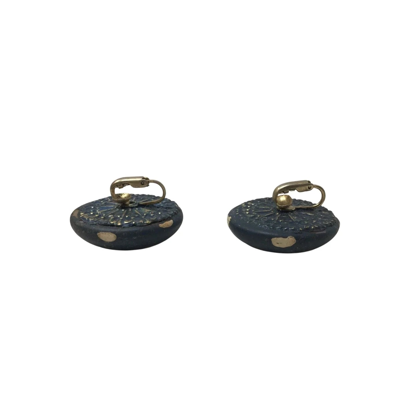 Women's Round Navy Blue Clip on Earrings with White Polka Dots - A+ Stuff - Earrings - A+ Stuff