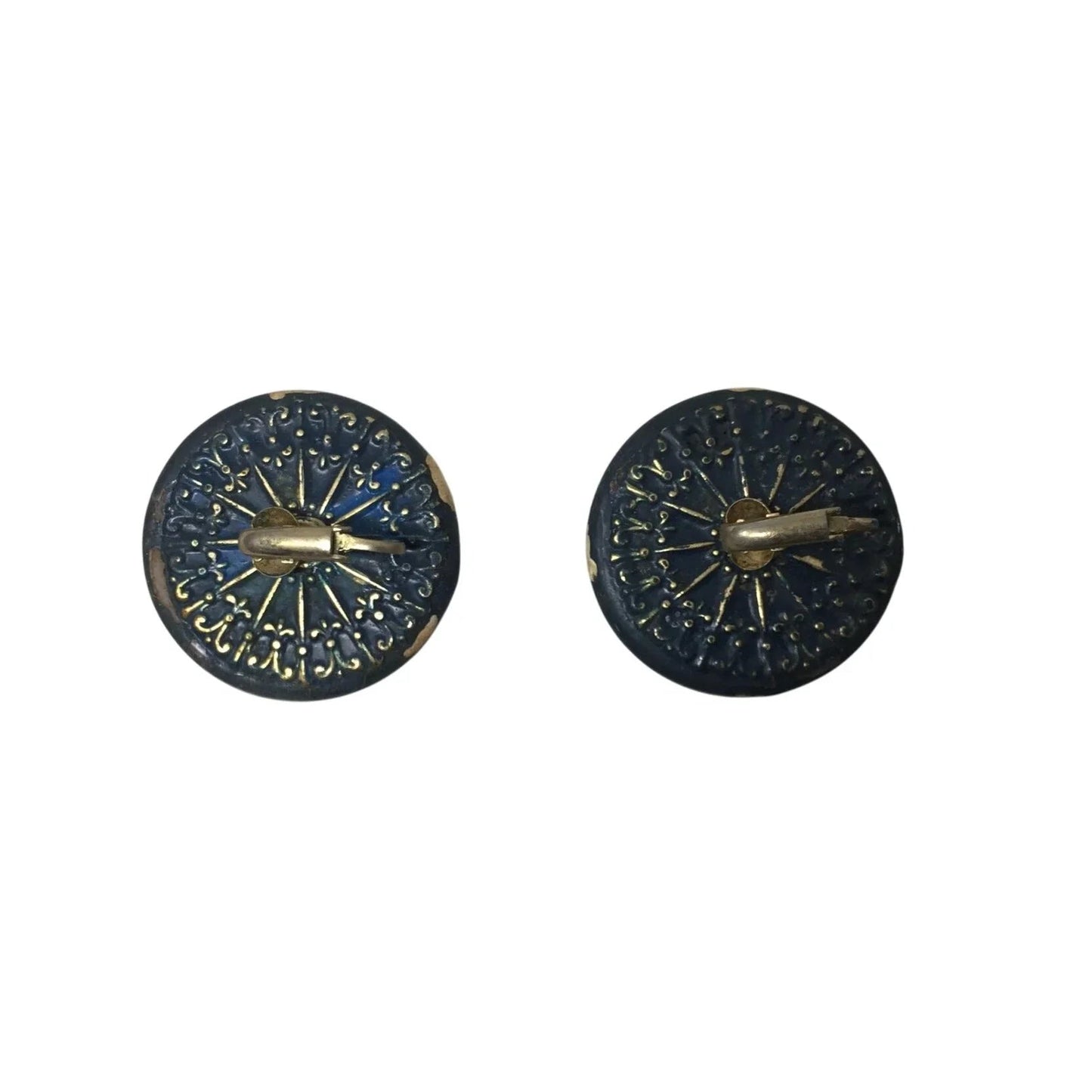 Women's Round Navy Blue Clip on Earrings with White Polka Dots - A+ Stuff - Earrings - A+ Stuff