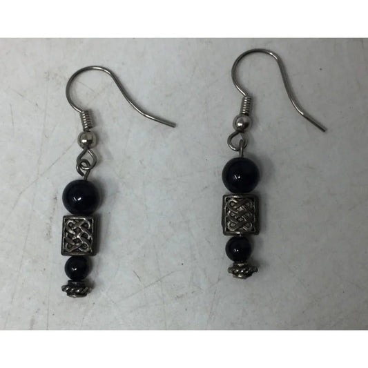Women's Silver and Black Dangle Earrings - A+ Stuff - Earrings - A+ Stuff