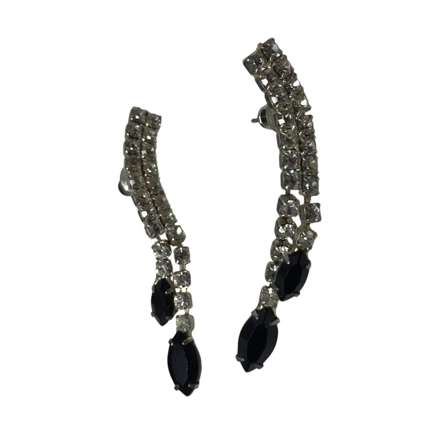 Women's Silver and Black Rhinestone Dangle Earrings - A+ Stuff - earrings - A+ Stuff