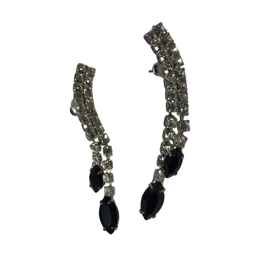 Women's Silver and Black Rhinestone Dangle Earrings - A+ Stuff - earrings - A+ Stuff