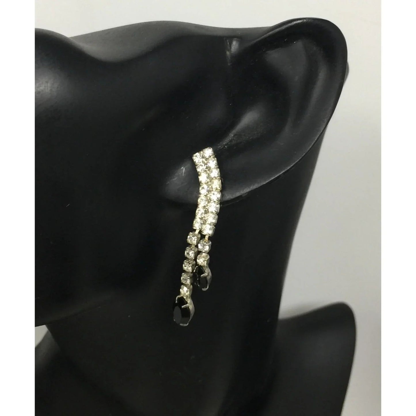 Women's Silver and Black Rhinestone Dangle Earrings - A+ Stuff - earrings - A+ Stuff