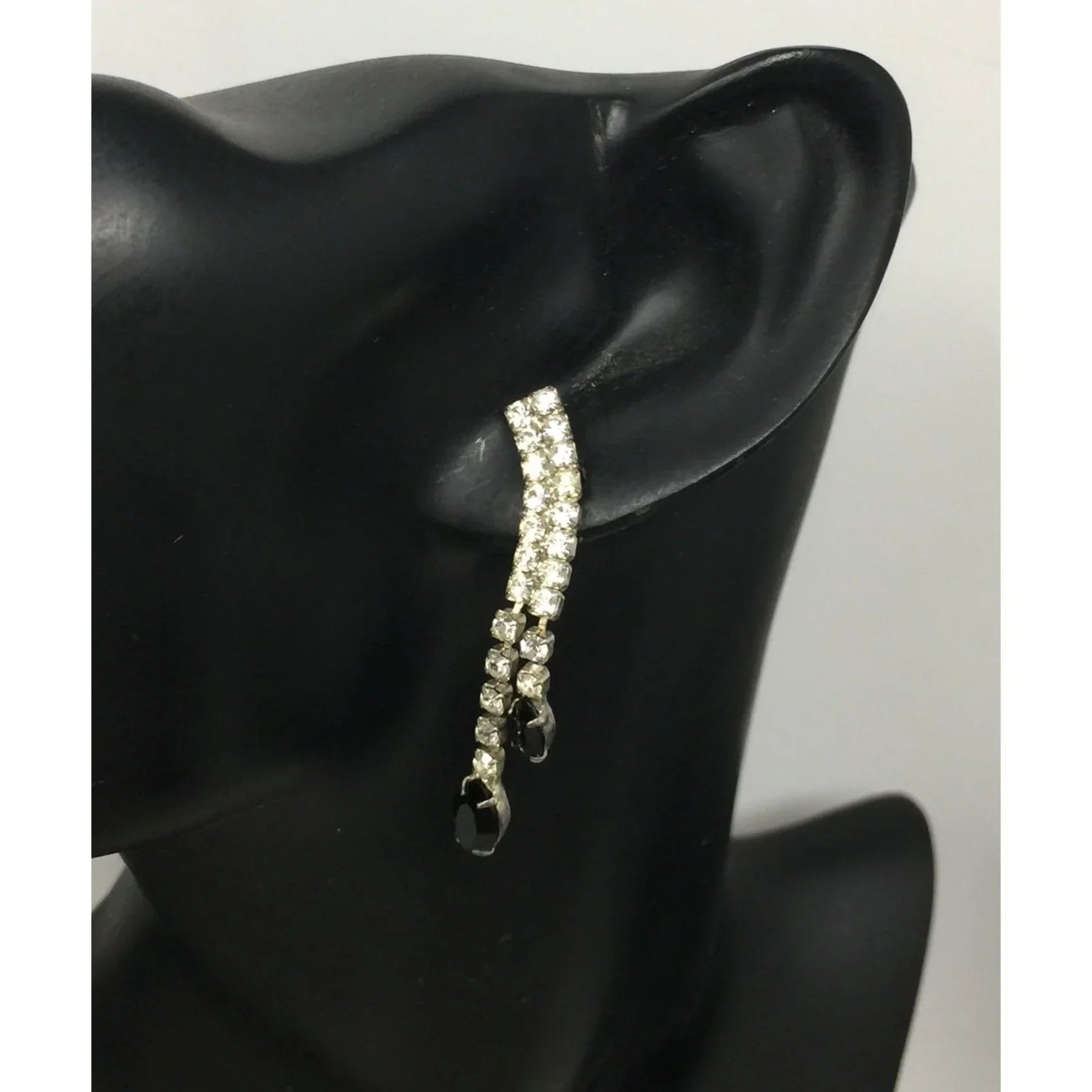 Women's Silver and Black Rhinestone Dangle Earrings - A+ Stuff - earrings - A+ Stuff