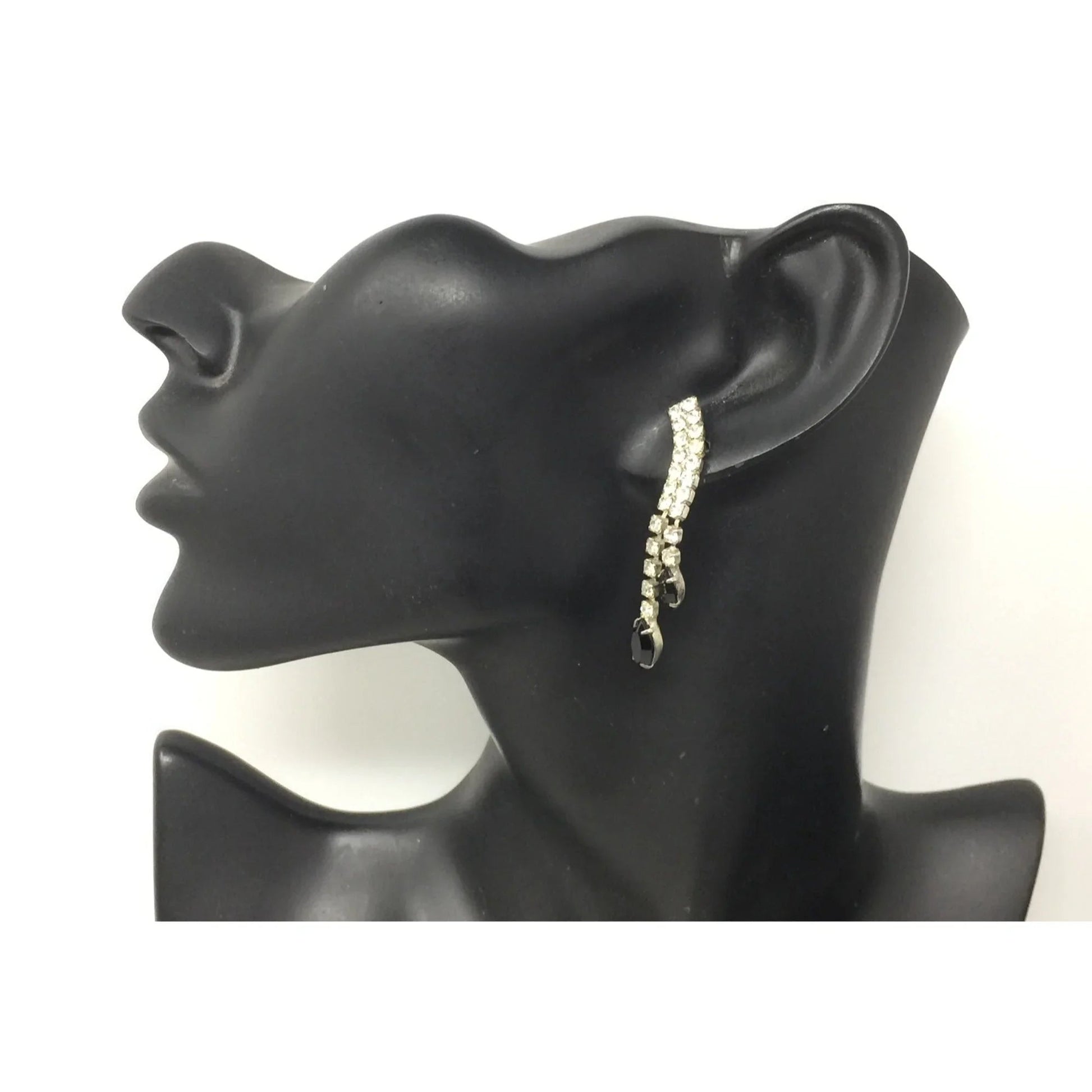 Women's Silver and Black Rhinestone Dangle Earrings - A+ Stuff - earrings - A+ Stuff