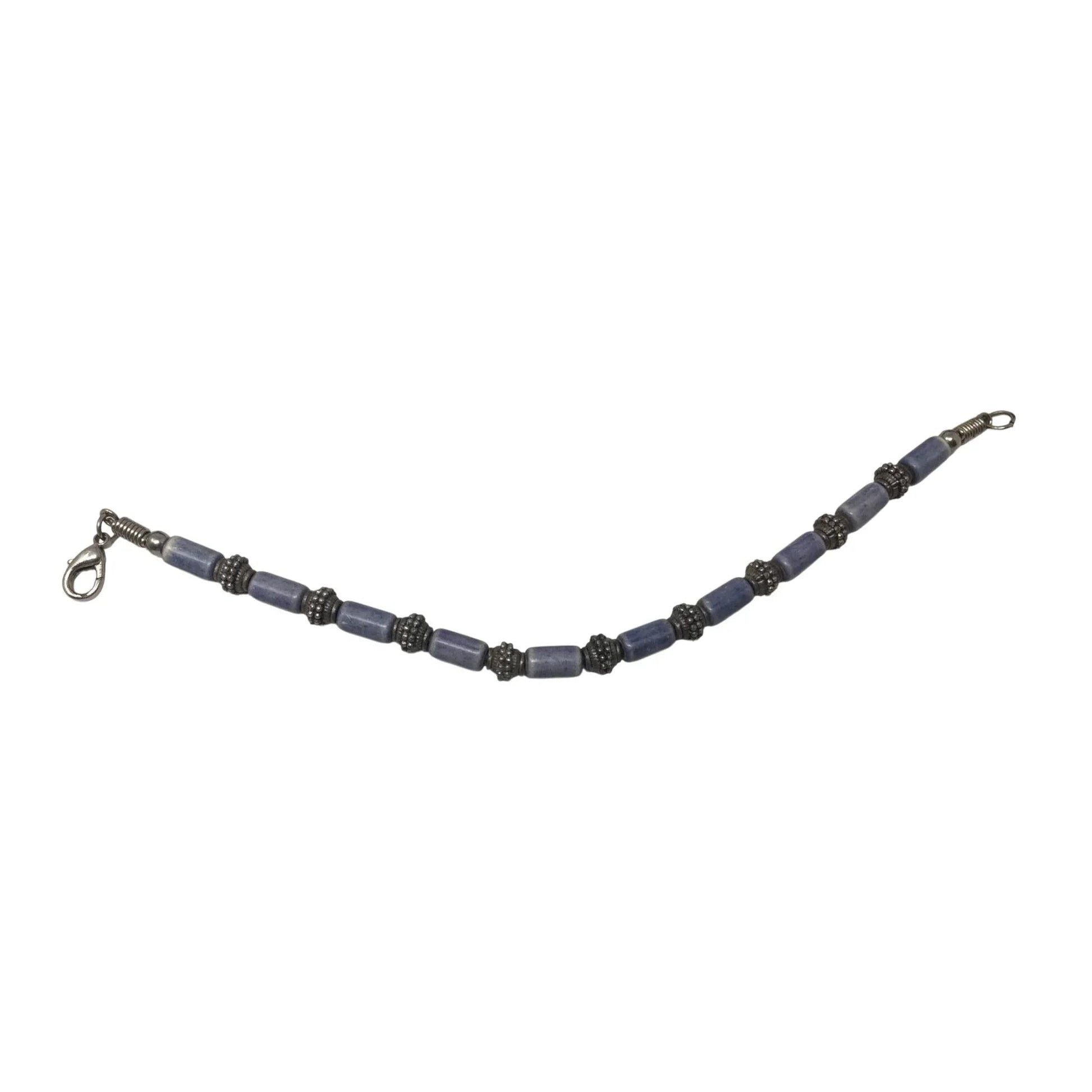 Women's Silver tone Bracelet with Blue and Silver Beads - A+ Stuff - bracelet - A+ Stuff