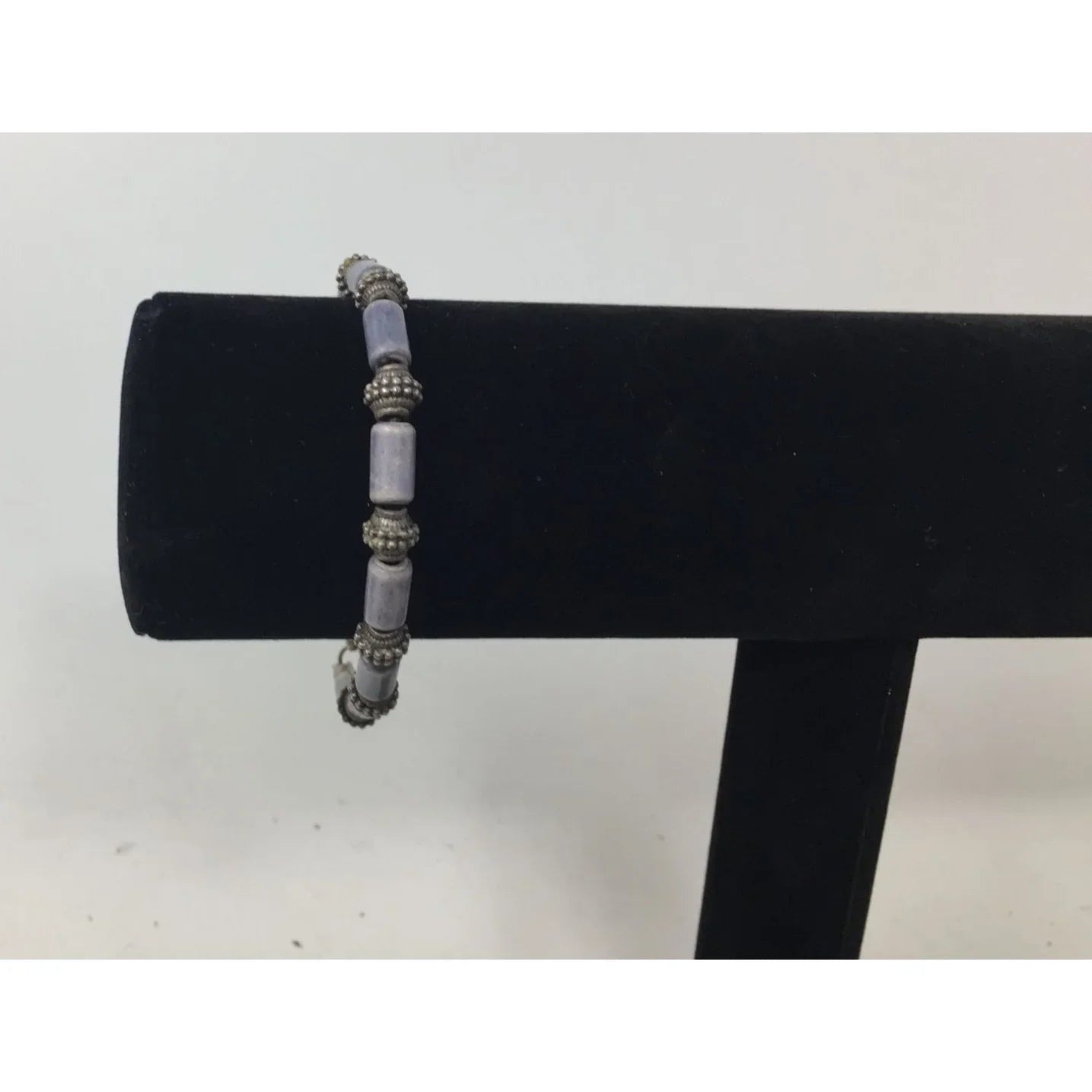 Women's Silver tone Bracelet with Blue and Silver Beads - A+ Stuff - bracelet - A+ Stuff