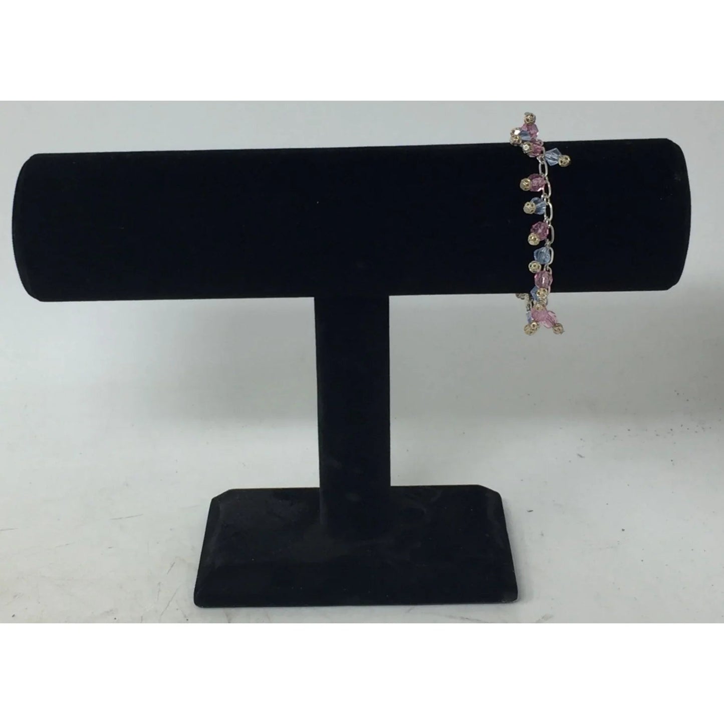 Women's Silver Tone Bracelet with Pink and Blue Hanging Gemstones/Beads - A+ Stuff - Bracelet - A+ Stuff