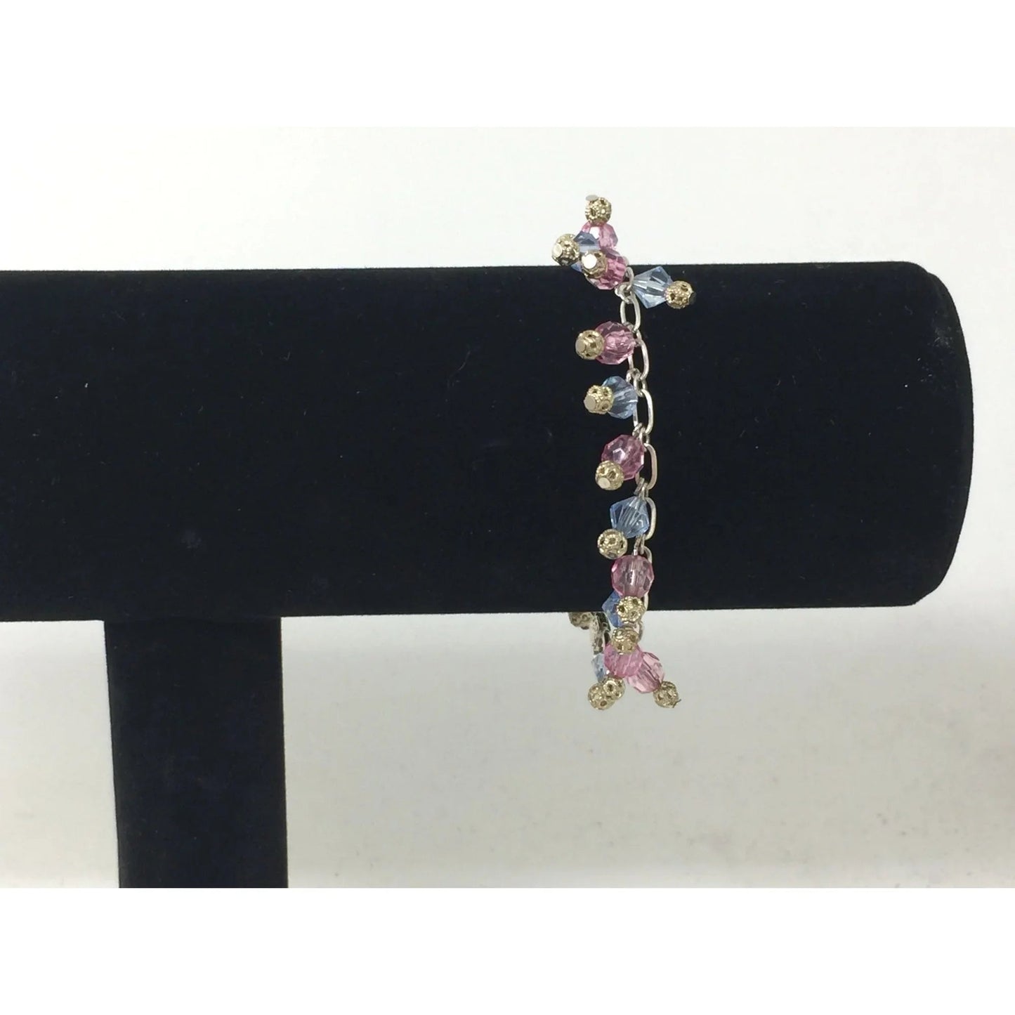 Women's Silver Tone Bracelet with Pink and Blue Hanging Gemstones/Beads - A+ Stuff - Bracelet - A+ Stuff