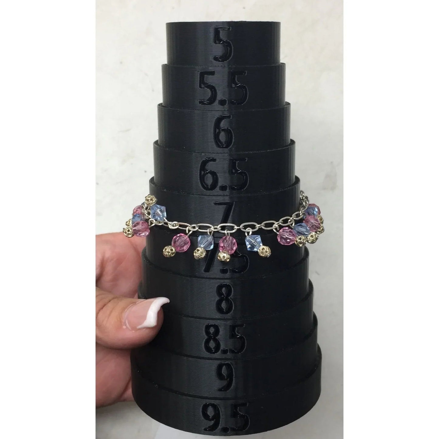 Women's Silver Tone Bracelet with Pink and Blue Hanging Gemstones/Beads - A+ Stuff - Bracelet - A+ Stuff