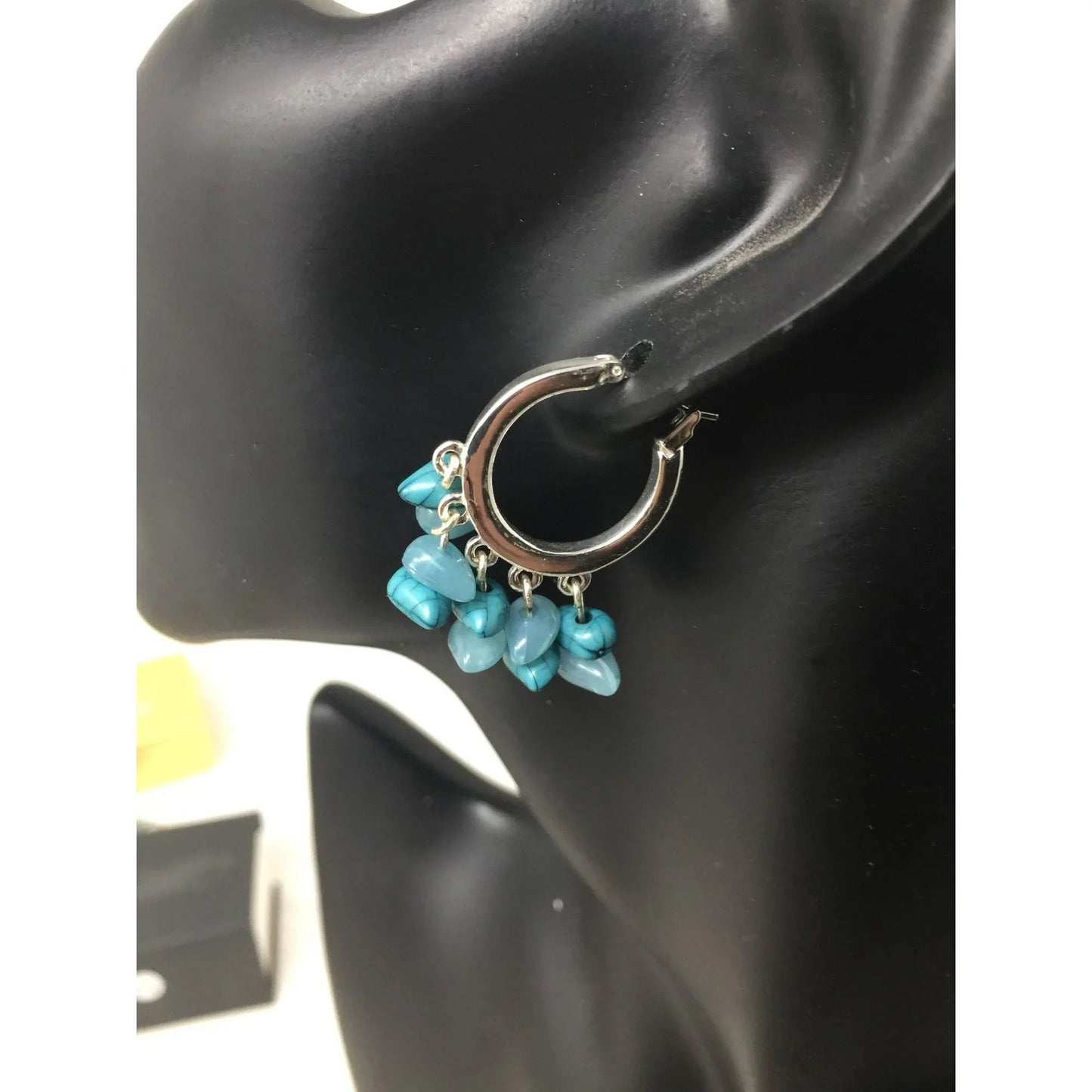 Women's Silver Tone Hoops Earrings with Blue Gemstones on them - A+ Stuff - Earrings - A+ Stuff