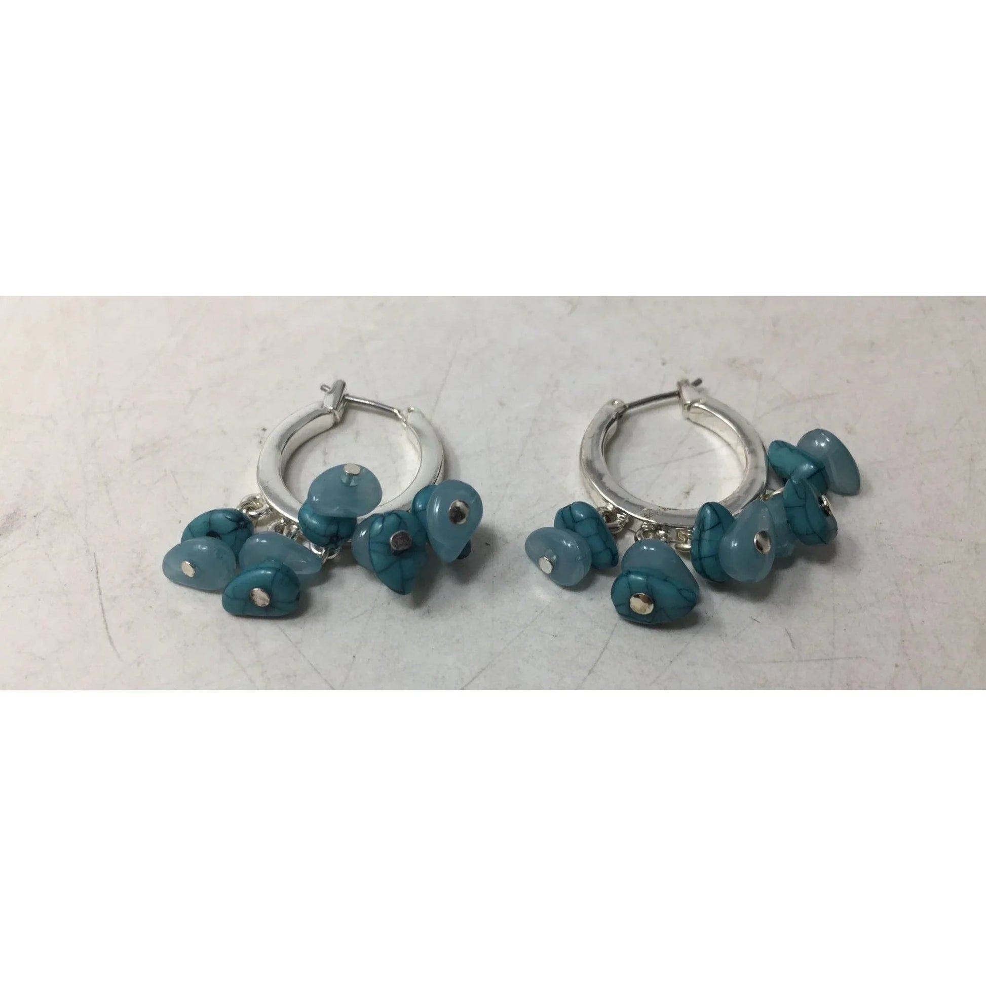 Women's Silver Tone Hoops Earrings with Blue Gemstones on them - A+ Stuff - Earrings - A+ Stuff