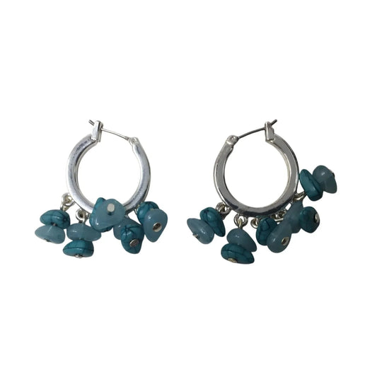 Women's Silver Tone Hoops Earrings with Blue Gemstones on them - A+ Stuff - Earrings - A+ Stuff