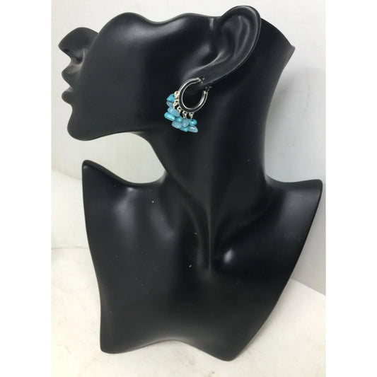 Women's Silver Tone Hoops Earrings with Blue Gemstones on them - A+ Stuff - Earrings - A+ Stuff