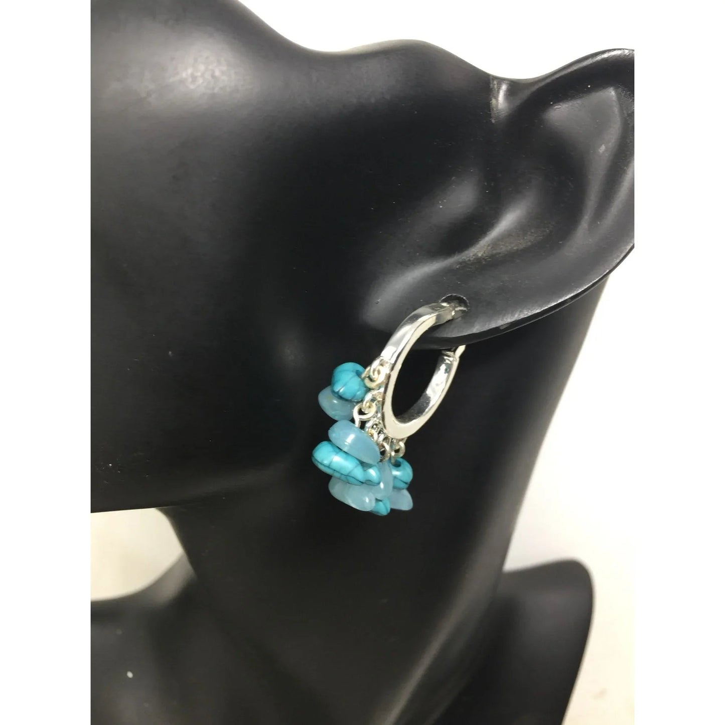 Women's Silver Tone Hoops Earrings with Blue Gemstones on them - A+ Stuff - Earrings - A+ Stuff