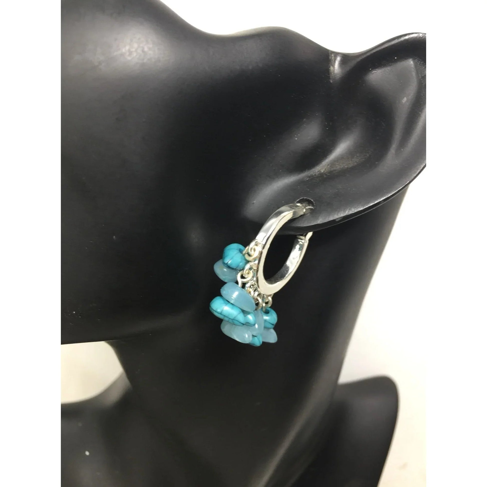 Women's Silver Tone Hoops Earrings with Blue Gemstones on them - A+ Stuff - Earrings - A+ Stuff