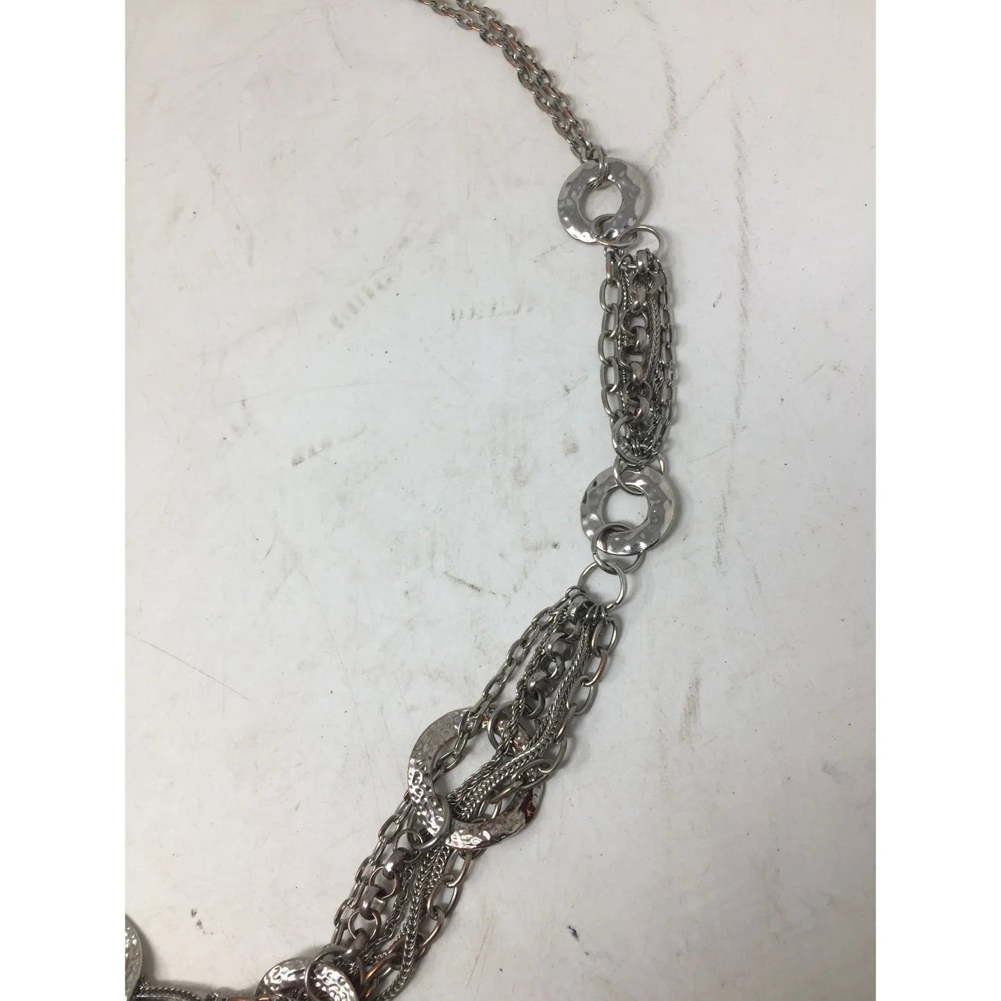 Women's Silver Tone Multi Chain Necklace with Circles - A+ Stuff - Necklace - A+ Stuff