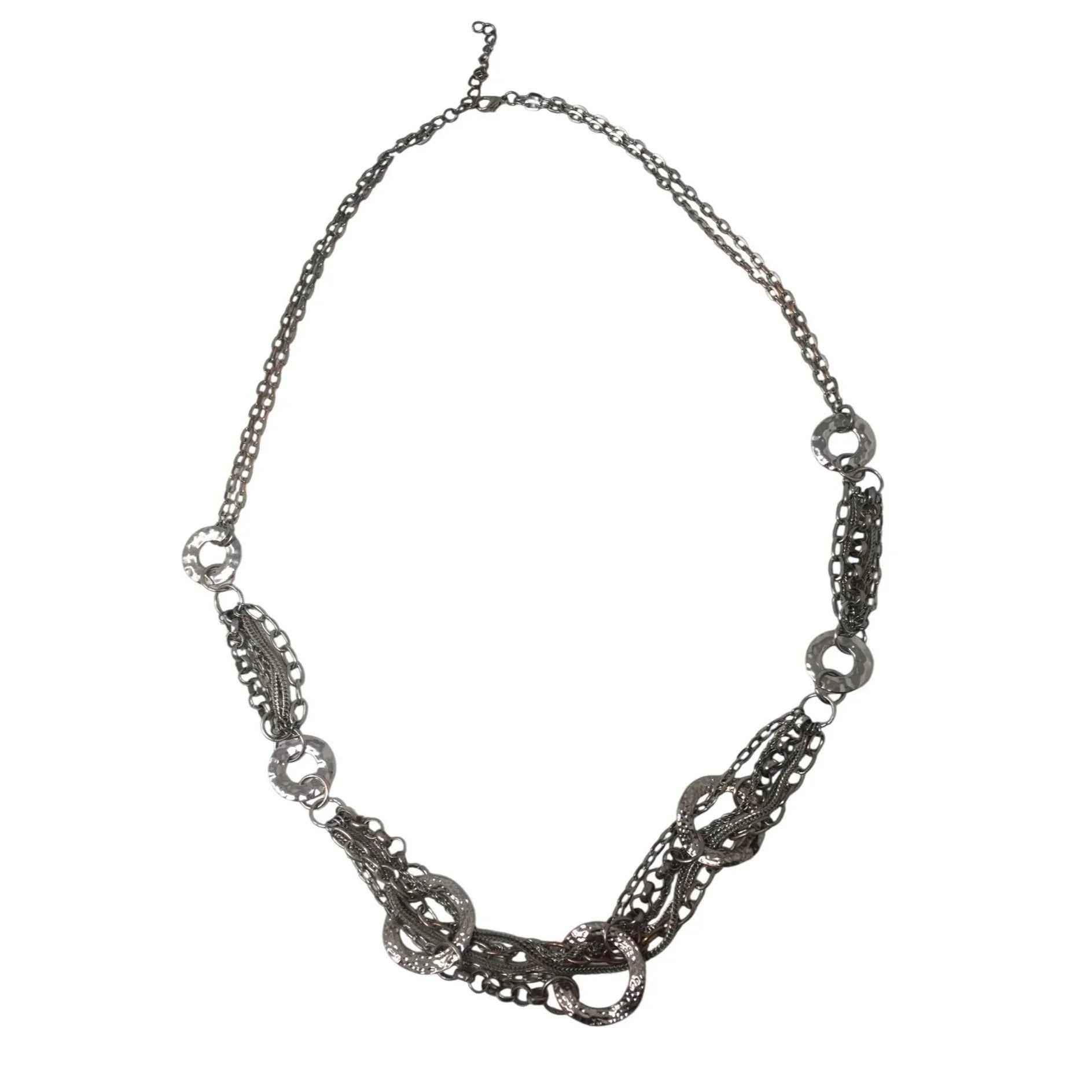 Women's Silver Tone Multi Chain Necklace with Circles - A+ Stuff - Necklace - A+ Stuff