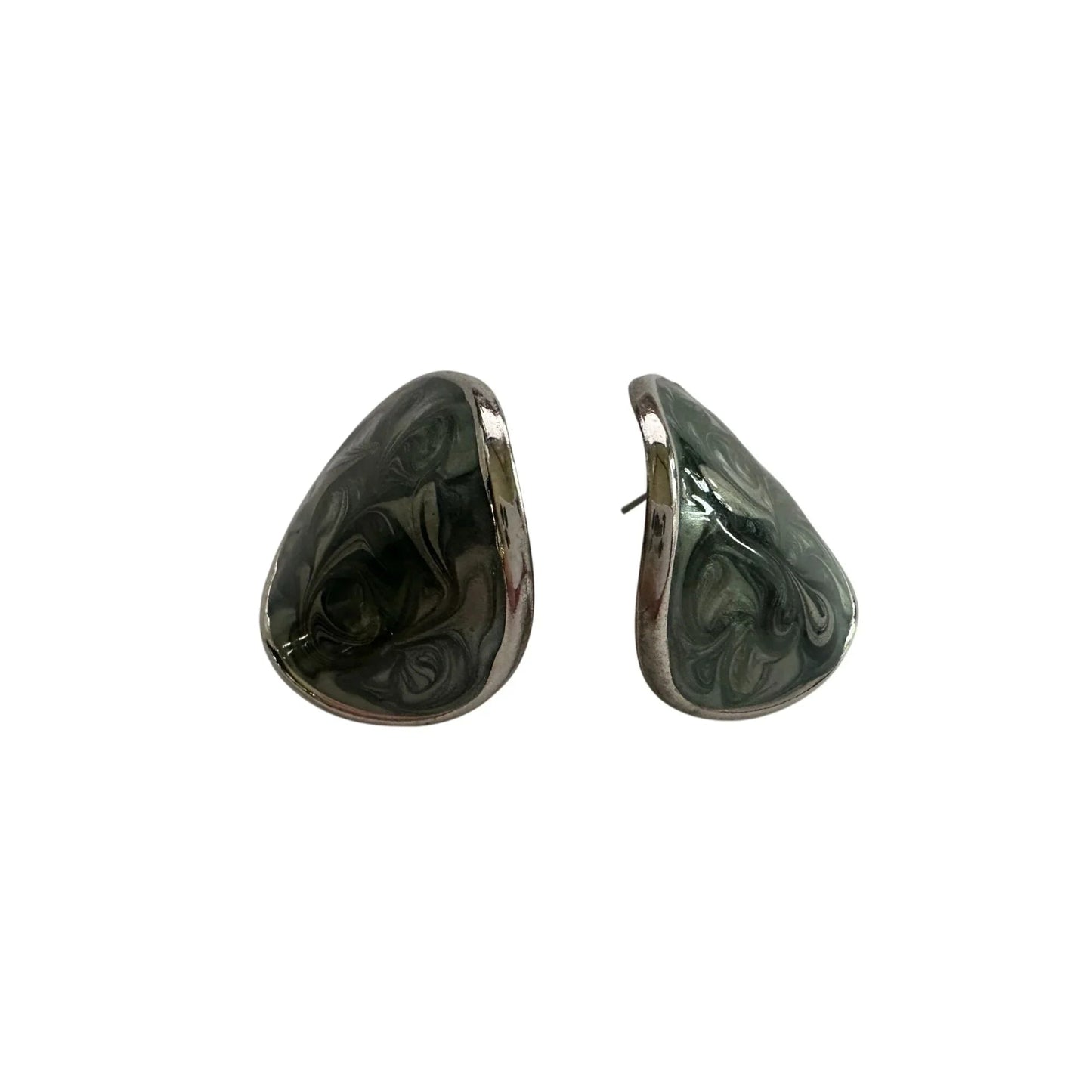 Women's Silver Toned Enamel Earrings with Green Blue Swirl Design - A+ Stuff - earrings - A+ Stuff