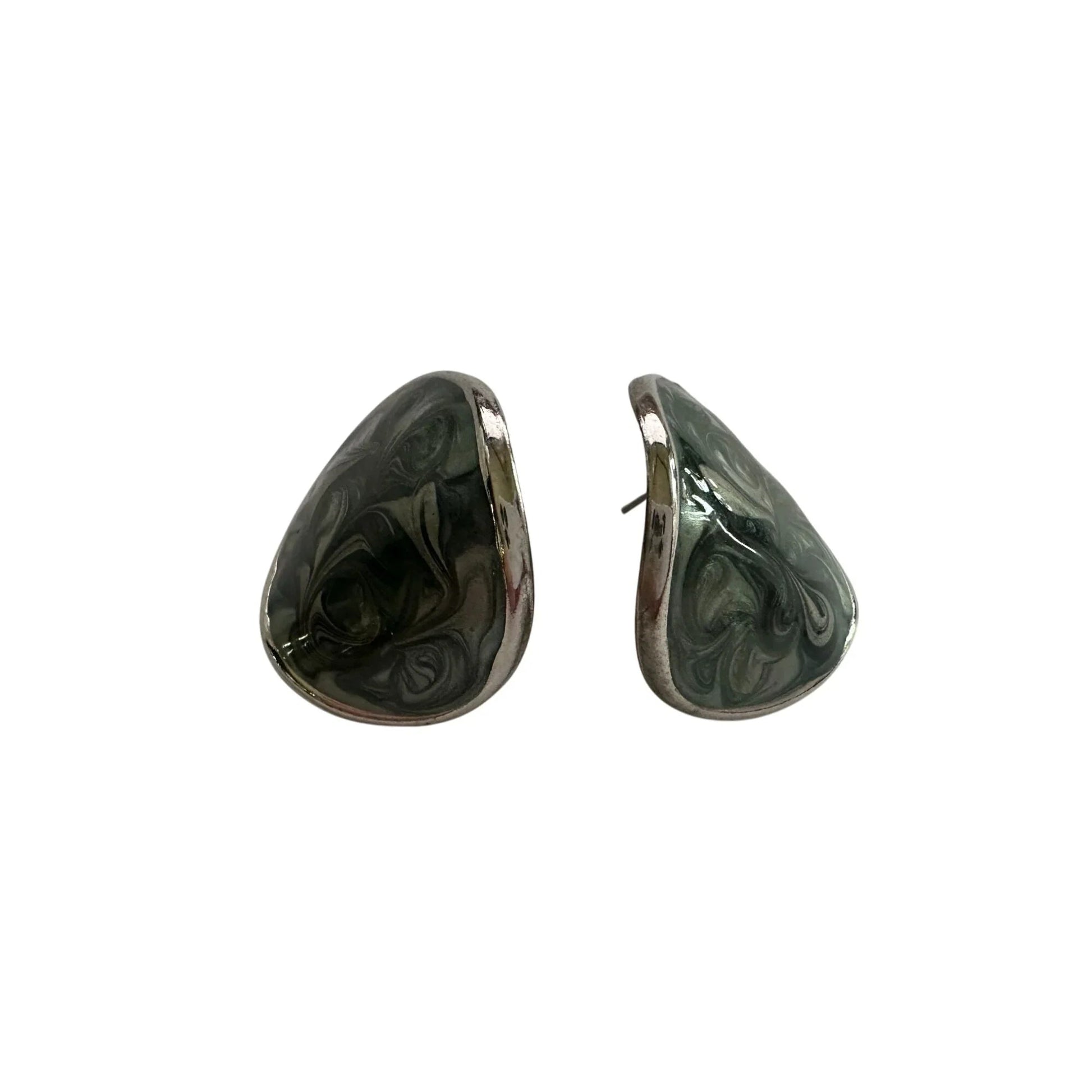 Women's Silver Toned Enamel Earrings with Green Blue Swirl Design - A+ Stuff - earrings - A+ Stuff