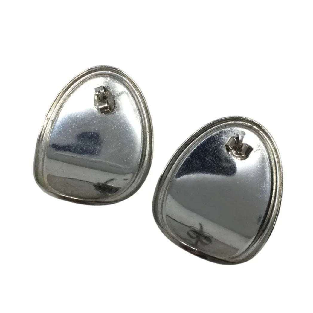 Women's Silver Toned Enamel Earrings with Green Blue Swirl Design - A+ Stuff - earrings - A+ Stuff