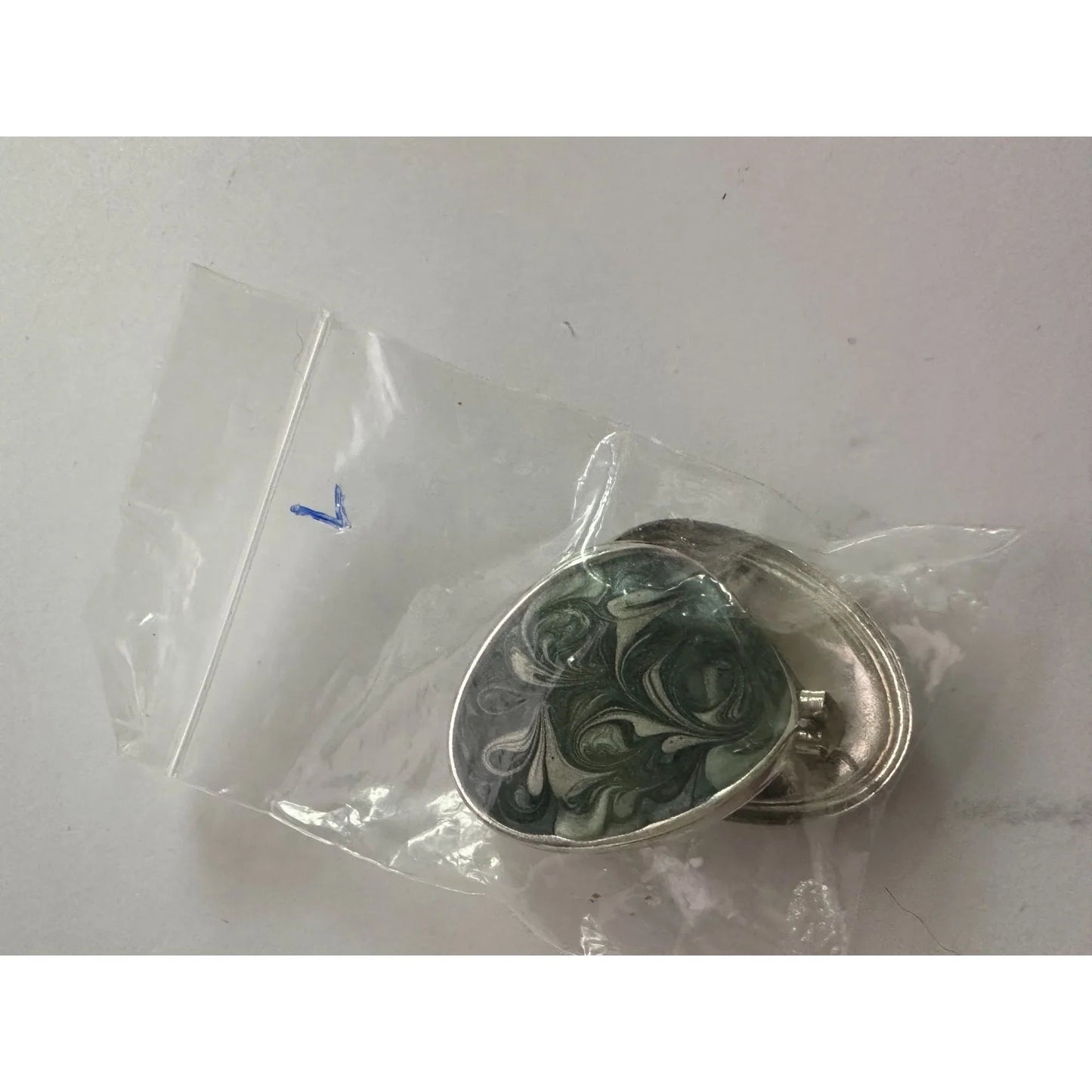 Women's Silver Toned Enamel Earrings with Green Blue Swirl Design - A+ Stuff - earrings - A+ Stuff