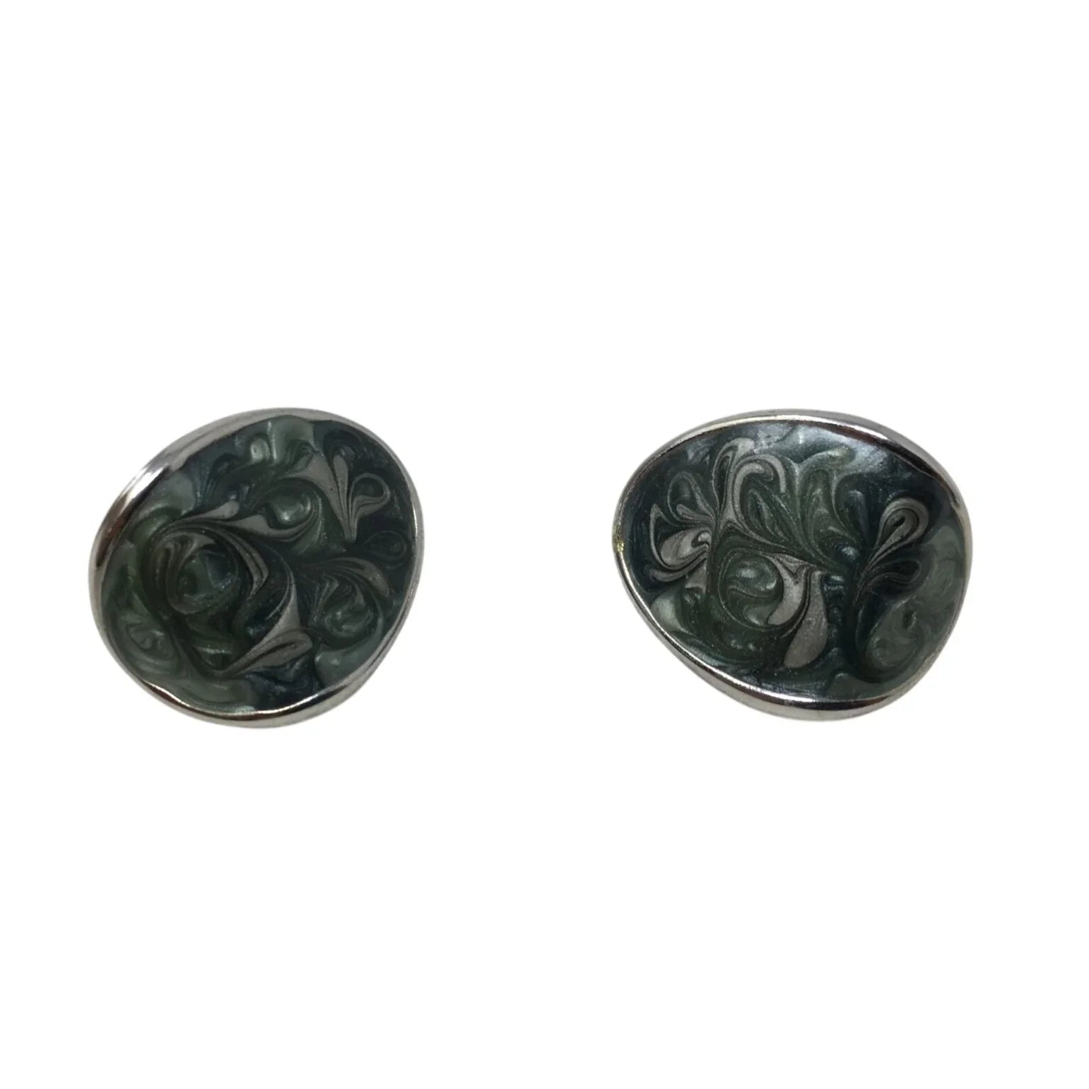 Women's Silver Toned Enamel Earrings with Green Blue Swirl Design - A+ Stuff - earrings - A+ Stuff