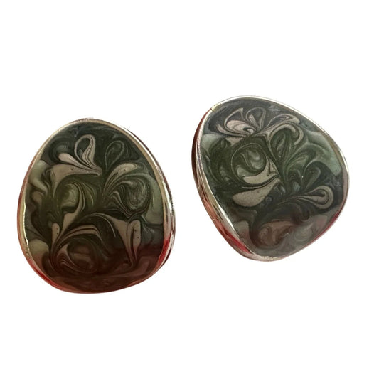 Women's Silver Toned Enamel Earrings with Green Blue Swirl Design - A+ Stuff - earrings - A+ Stuff