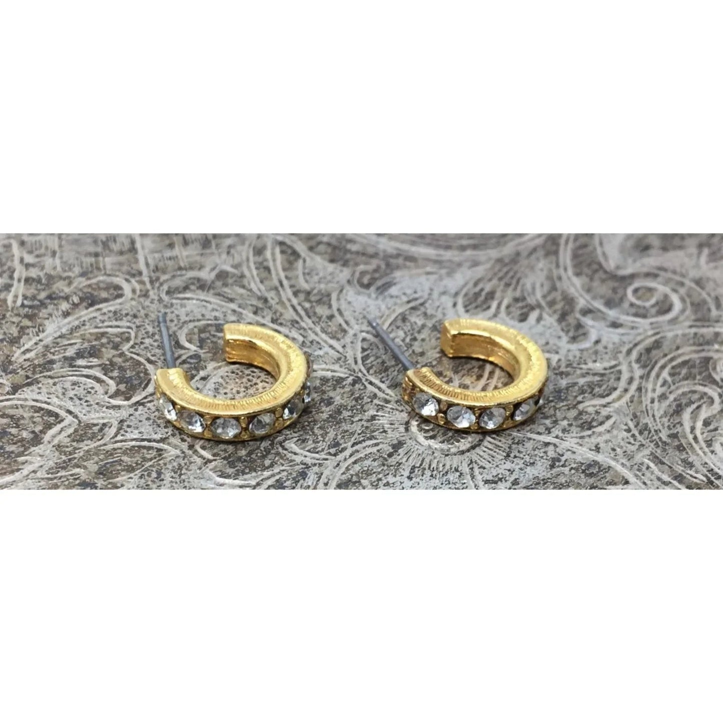 Women's Small Gold Tone Hoop Earrings with Rhinestones on them - A+ Stuff - Earrings - A+ Stuff