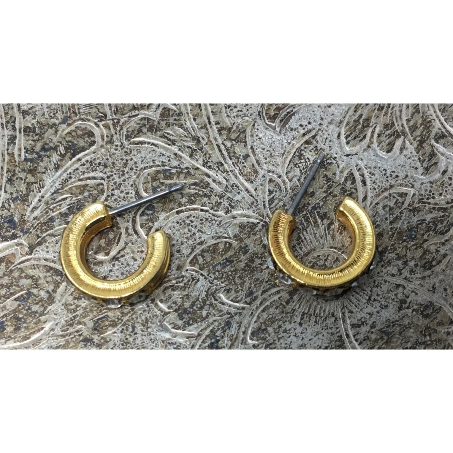 Women's Small Gold Tone Hoop Earrings with Rhinestones on them - A+ Stuff - Earrings - A+ Stuff