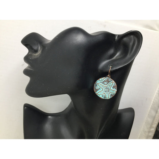 Women's Stamped Star Fish Blue Dangle Earrings - A+ Stuff - Earrings - A+ Stuff