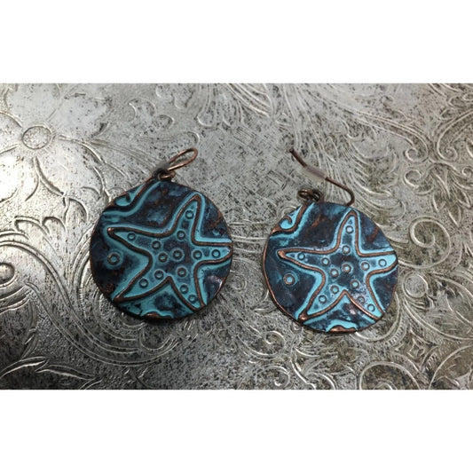 Women's Stamped Star Fish Blue Dangle Earrings - A+ Stuff - Earrings - A+ Stuff