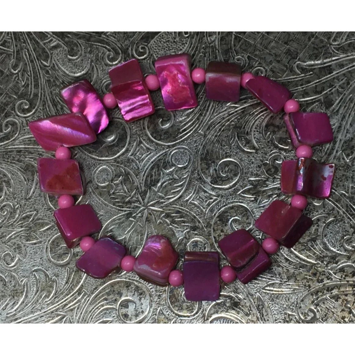 Women's Vibrant Pink Beaded Shell Stretchy Bracelet - A+ Stuff - Bracelet - A+ Stuff