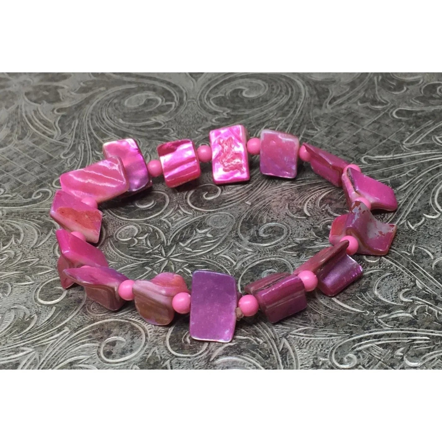 Women's Vibrant Pink Beaded Shell Stretchy Bracelet - A+ Stuff - Bracelet - A+ Stuff