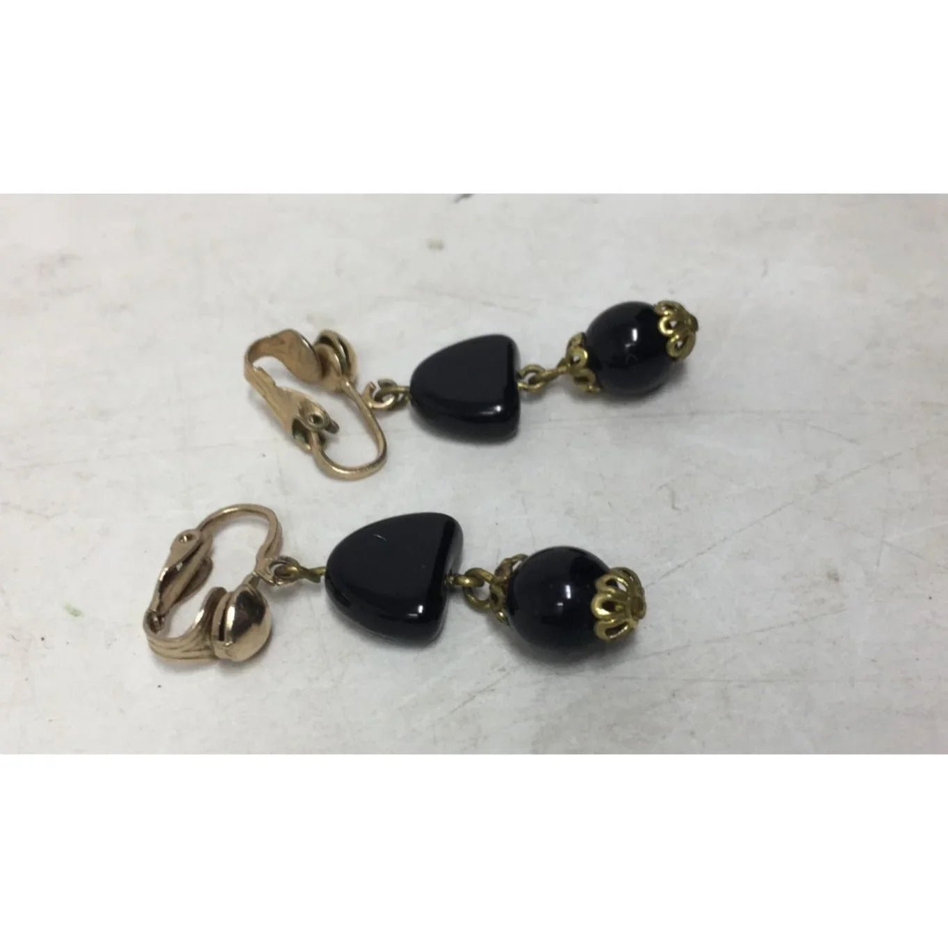 Women's Vintage Black and Gold Tone Dangle Clip on Earrings - A+ Stuff - Earrings - A+ Stuff