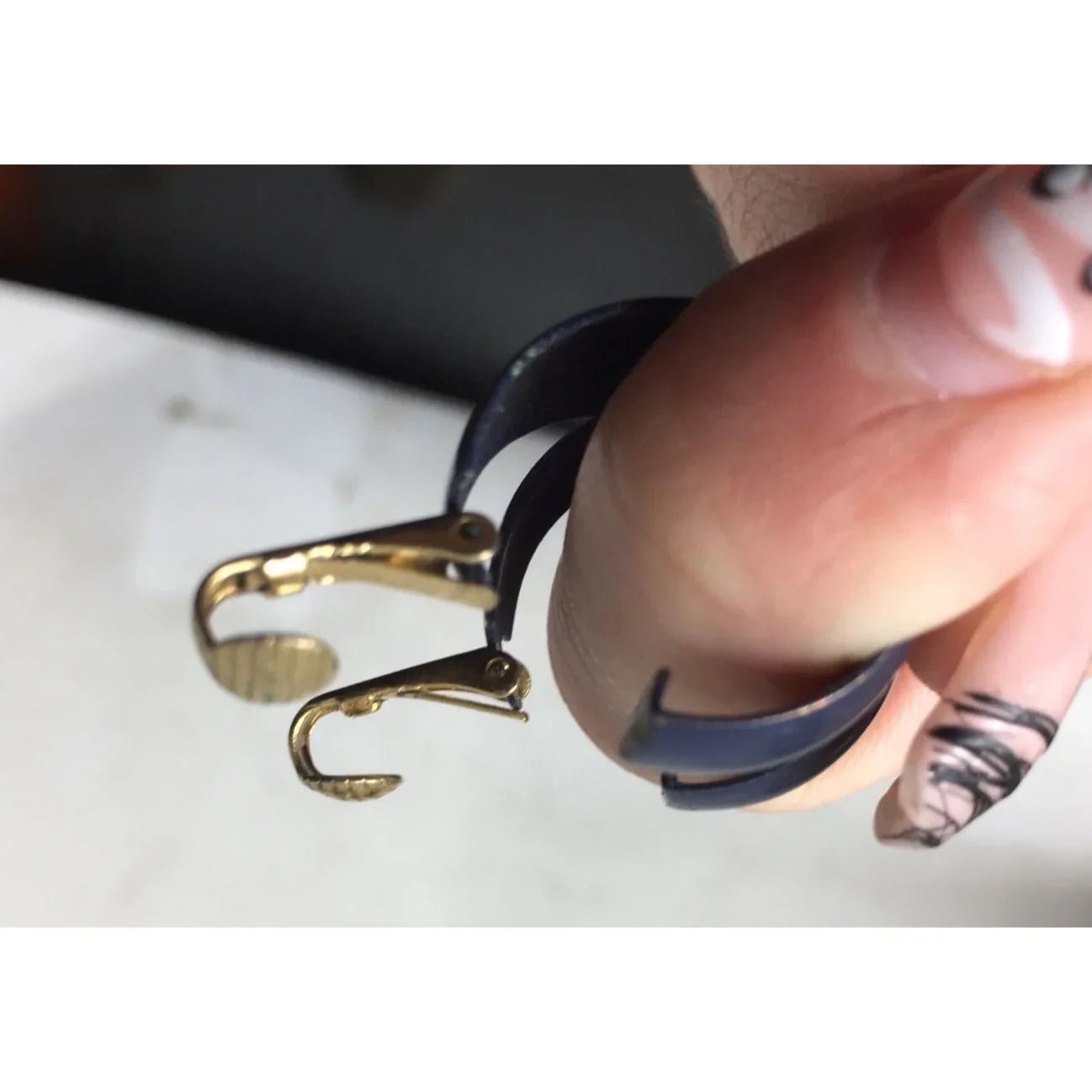 Women's Vintage Chunky Navy Blue and Gold tone Hoop Clip On Earrings - A+ Stuff - earrings - A+ Stuff