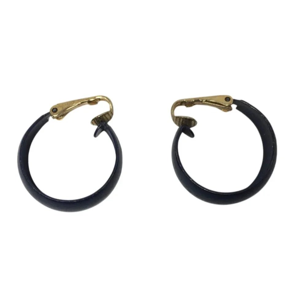 Women's Vintage Chunky Navy Blue and Gold tone Hoop Clip On Earrings - A+ Stuff - earrings - A+ Stuff