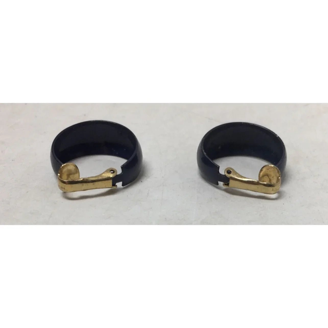 Women's Vintage Chunky Navy Blue and Gold tone Hoop Clip On Earrings - A+ Stuff - earrings - A+ Stuff