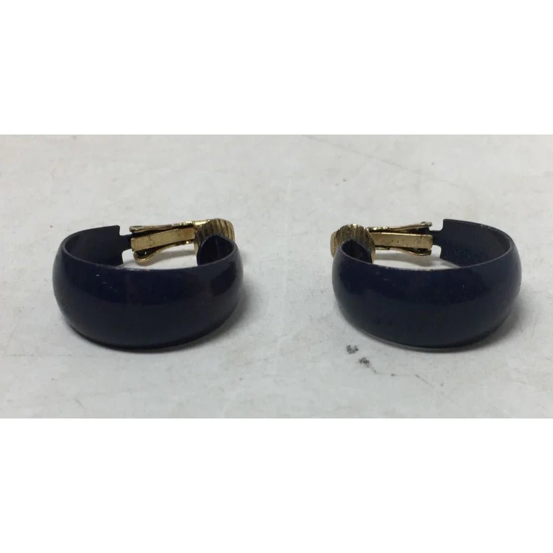 Women's Vintage Chunky Navy Blue and Gold tone Hoop Clip On Earrings - A+ Stuff - earrings - A+ Stuff