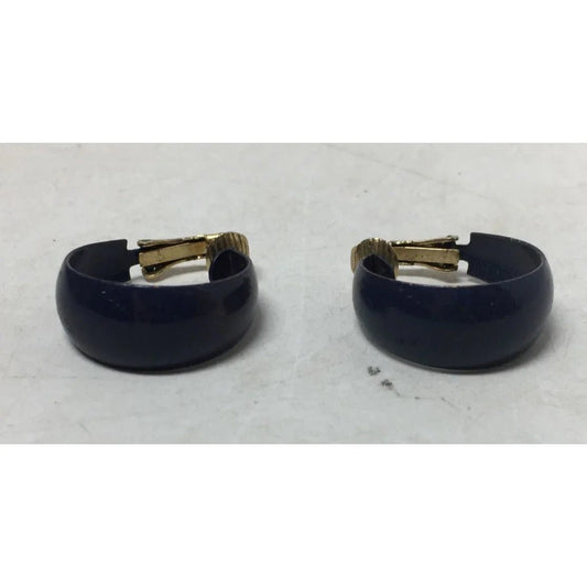 Women's Vintage Chunky Navy Blue and Gold tone Hoop Clip On Earrings - A+ Stuff - earrings - A+ Stuff
