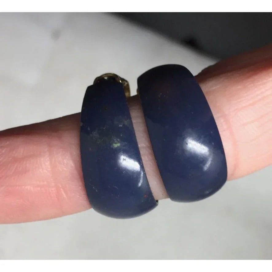 Women's Vintage Chunky Navy Blue and Gold tone Hoop Clip On Earrings - A+ Stuff - earrings - A+ Stuff