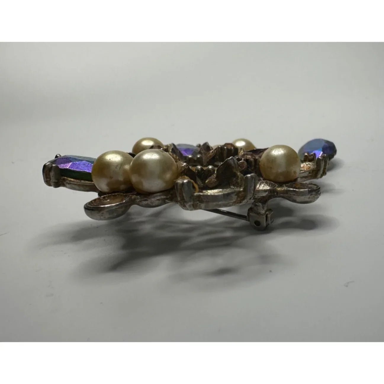Women's Vintage Gold Tone Brooch Pin with Gems and Faux Pearls - A+ Stuff - Brooch - A+ Stuff