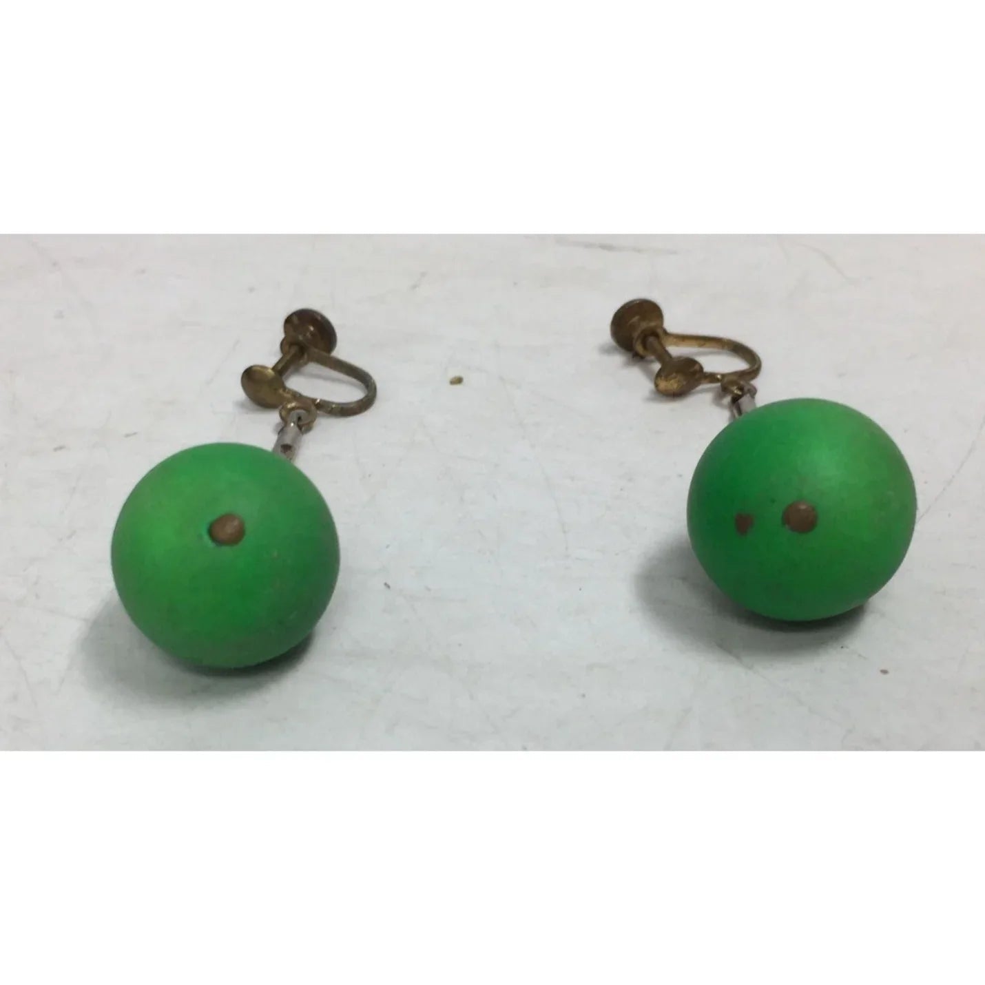 Women's Vintage Green and Silver Tone Screw Back Drop Earrings - A+ Stuff - Earrings - A+ Stuff