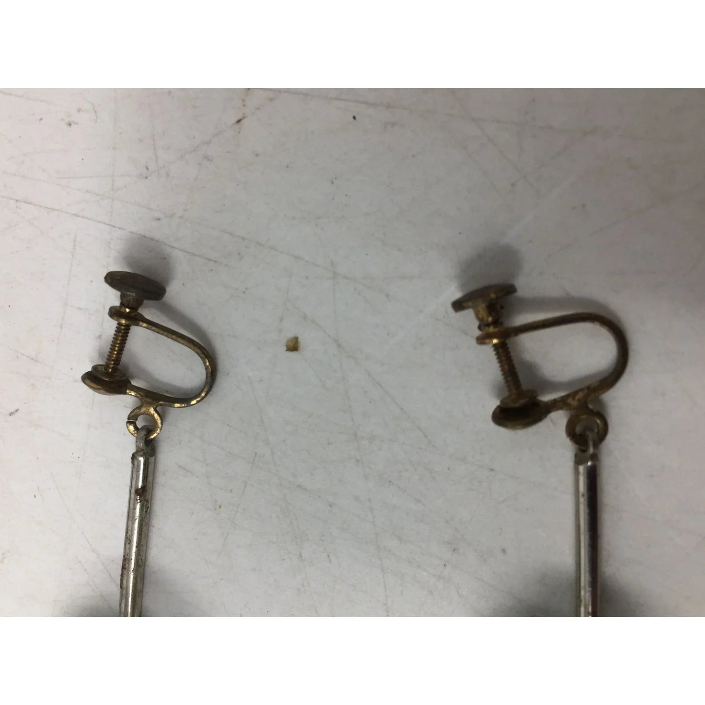 Women's Vintage Green and Silver Tone Screw Back Drop Earrings - A+ Stuff - Earrings - A+ Stuff